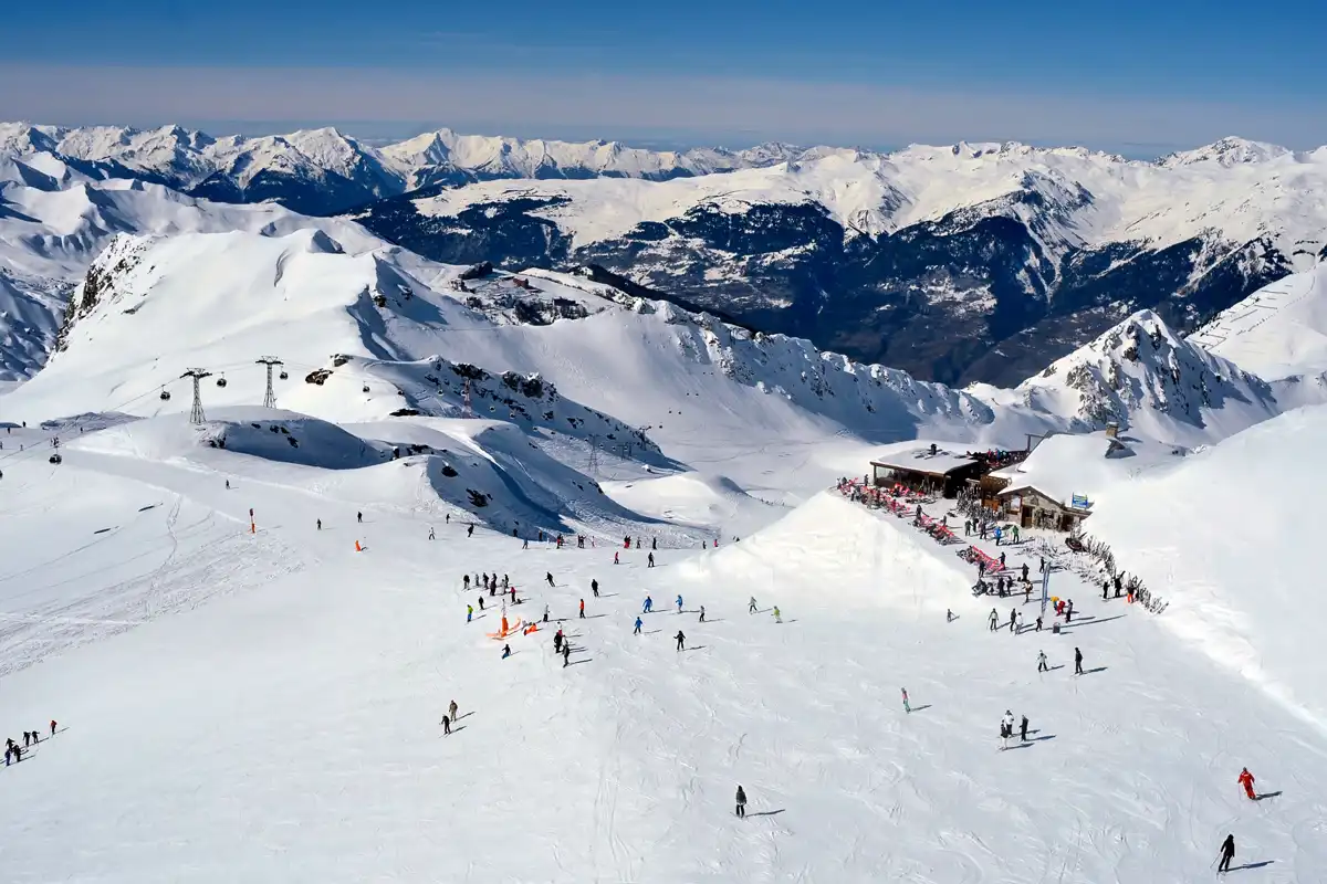 Aerial shot of skiers in Paradiski